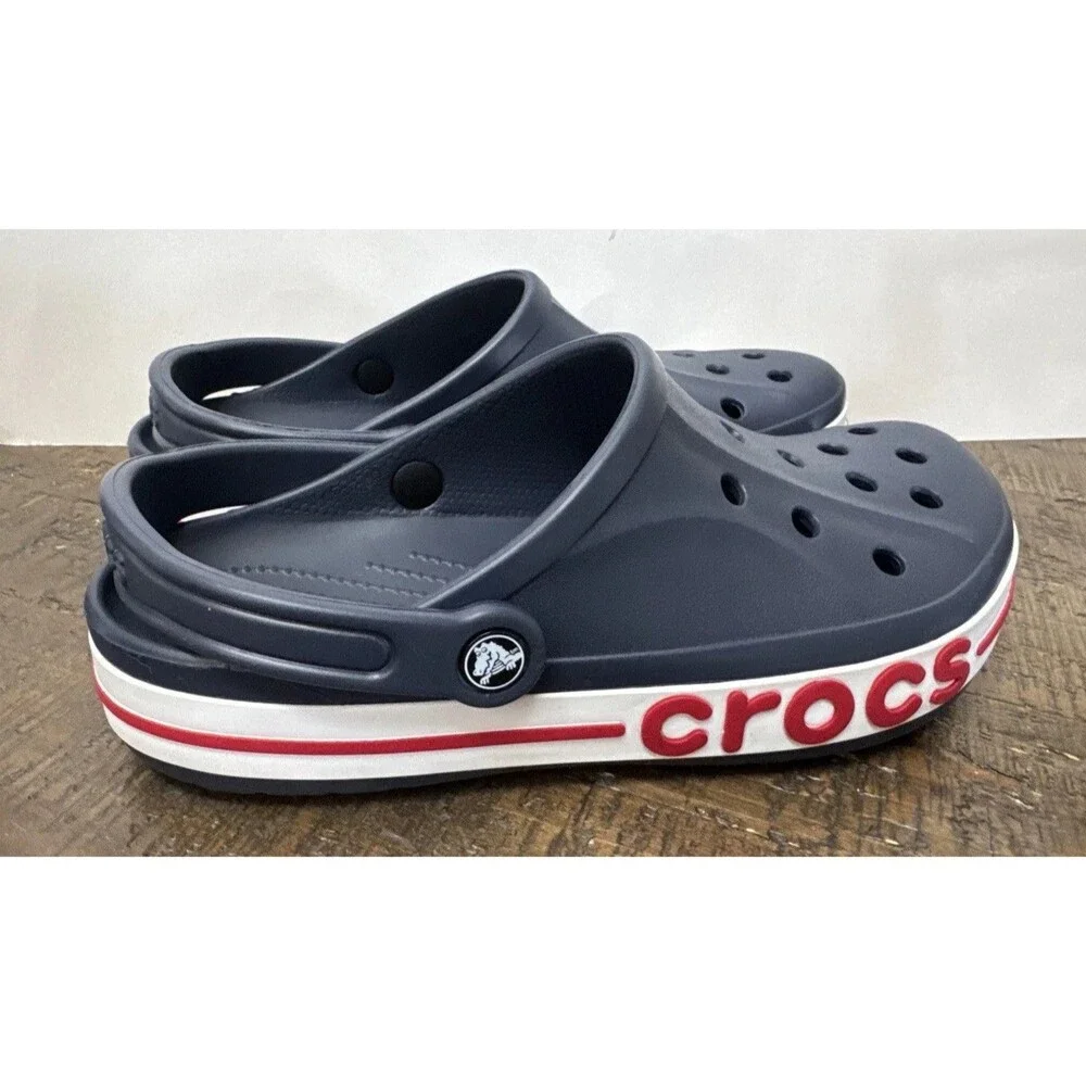 NEW Crocs Bayaband and Clogs Navy Blue Red White Mens 9 Womens 11 Slip On Shoes